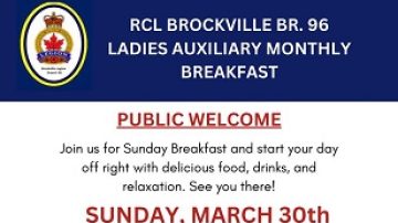 Brockville Legion Ladies Auxiliary March Breakfast March 30 @ 9:00 am - 12:00 pm